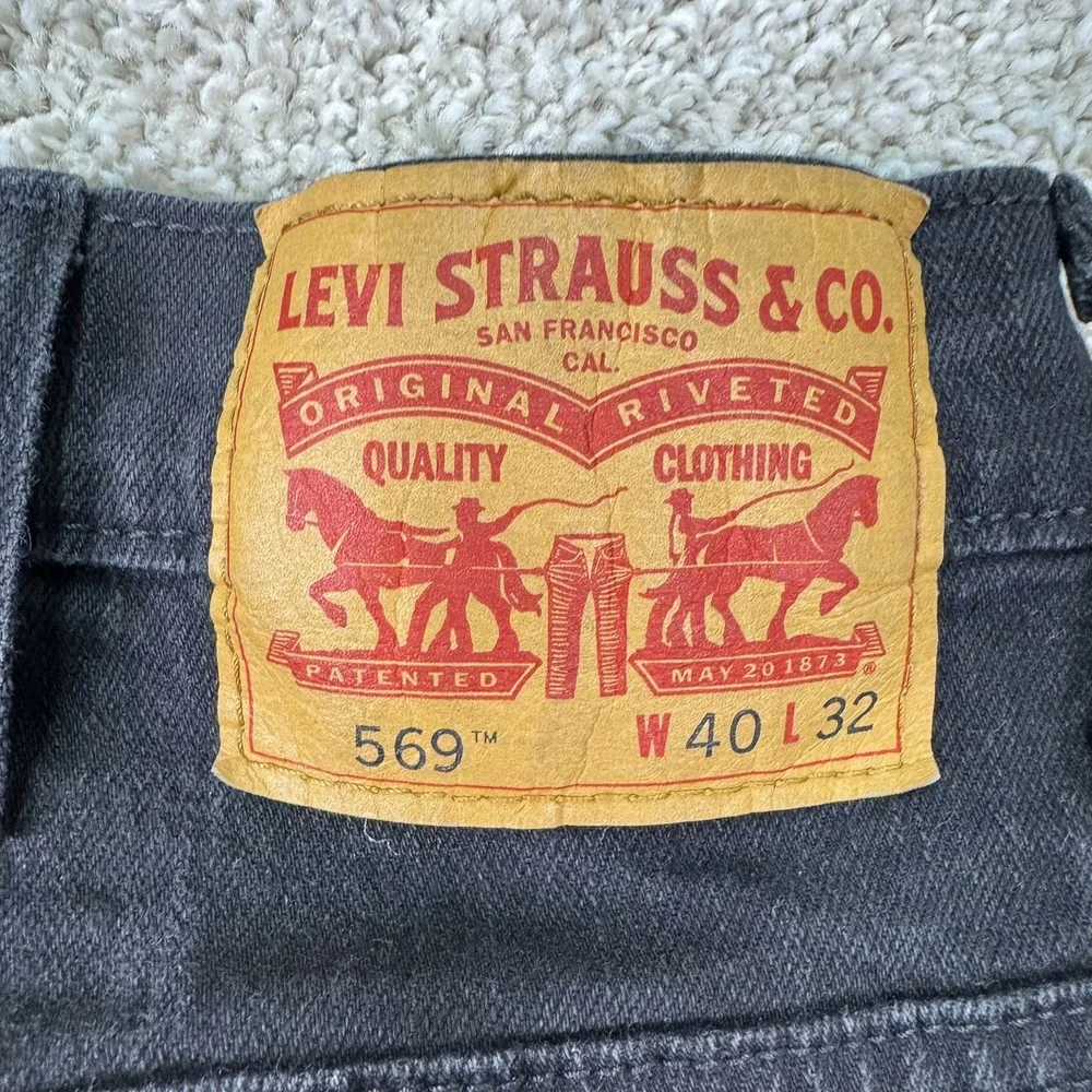 Levis 569 Loose Straight Jeans Mens 40x32 Black Baggy Relaxed Fit Denim